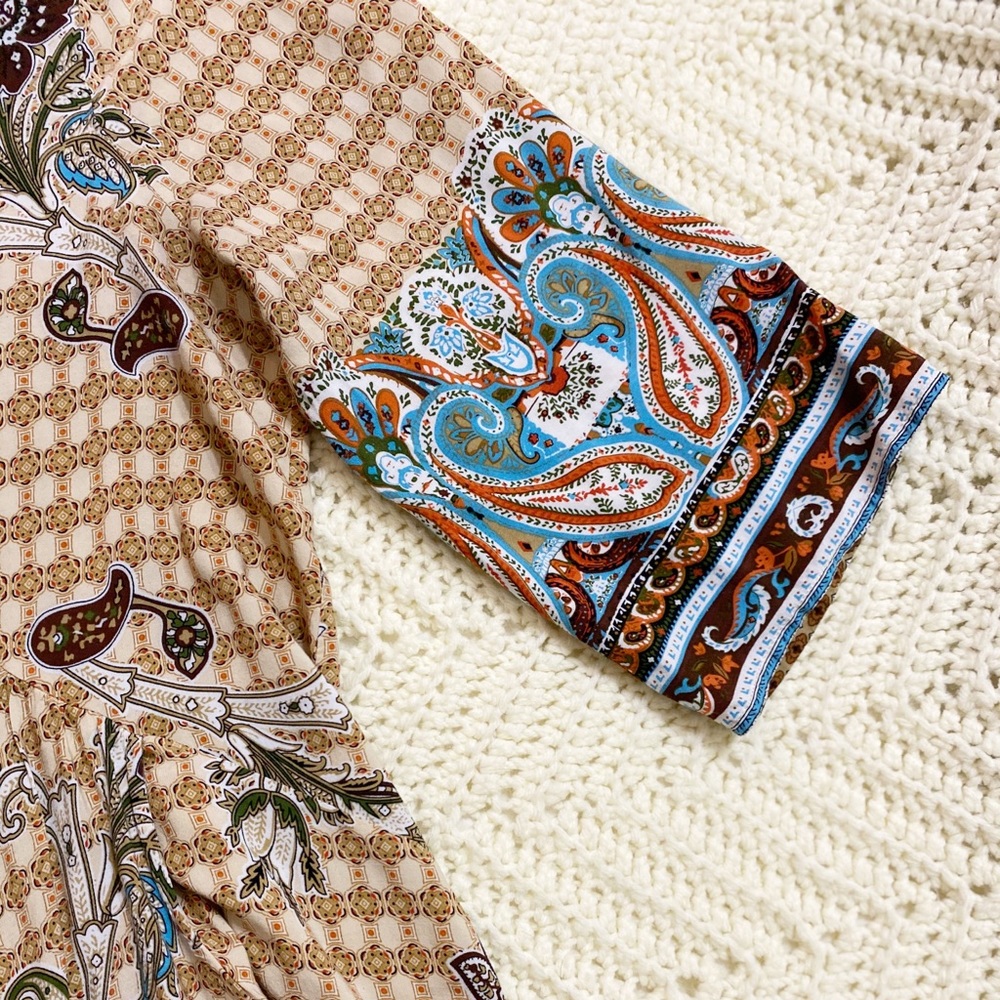 Umgee Brown Orange Turquoise Boho Mini Dress - Picture 4 of 7